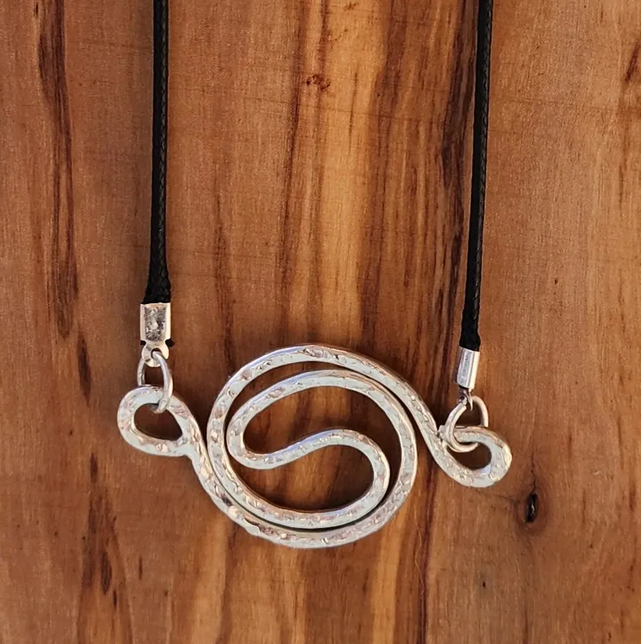 Handmade Sterling Silver Yin Yang Pendant with Hammered Texture – 21 1/2" Faux Leather Rope