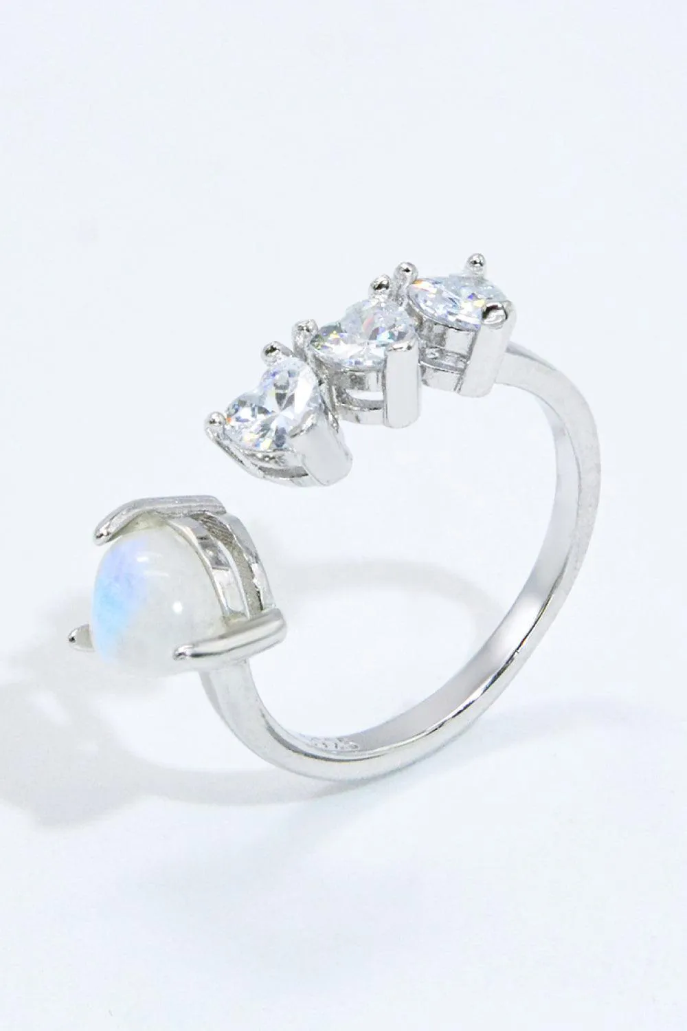 Hazel Blues® | Natural Moonstone and Zircon Heart Open Ring