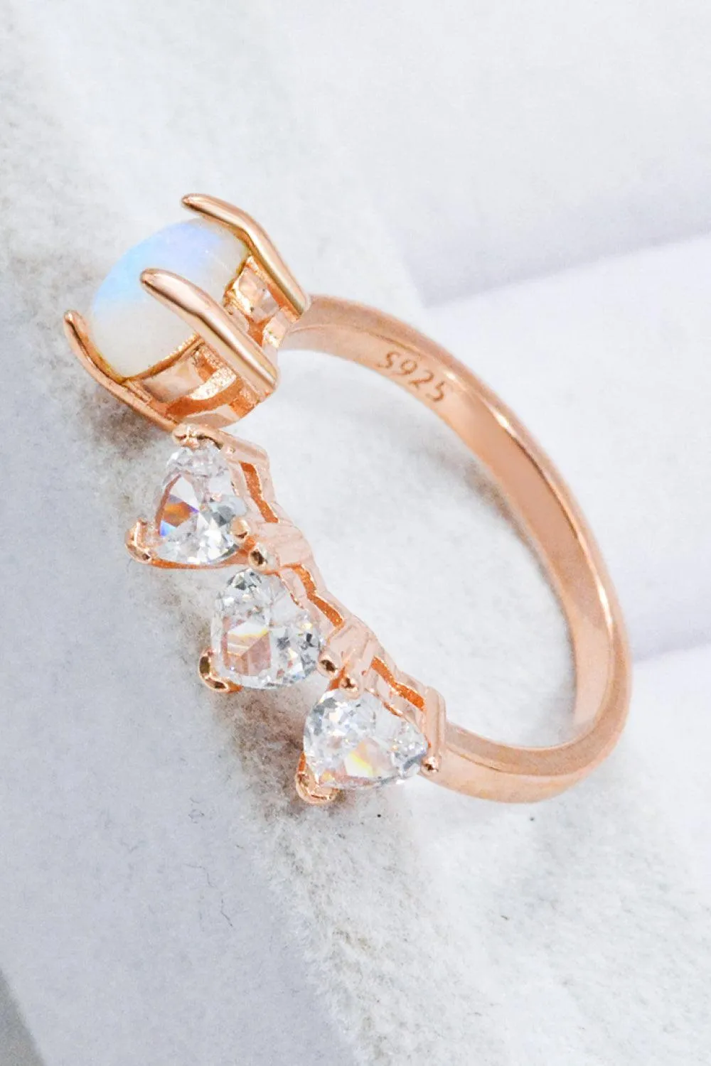 Hazel Blues® | Natural Moonstone and Zircon Heart Open Ring