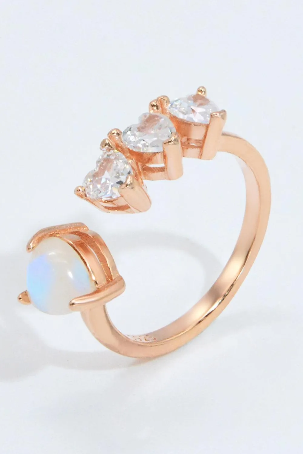 Hazel Blues® | Natural Moonstone and Zircon Heart Open Ring