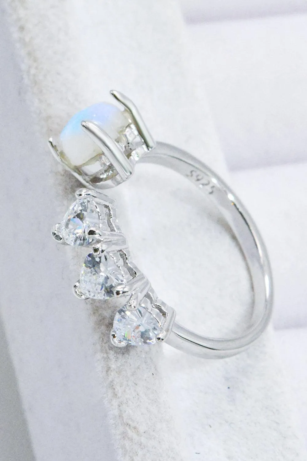 Hazel Blues® | Natural Moonstone and Zircon Heart Open Ring