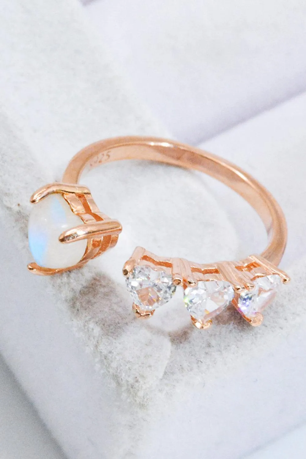 Hazel Blues® | Natural Moonstone and Zircon Heart Open Ring