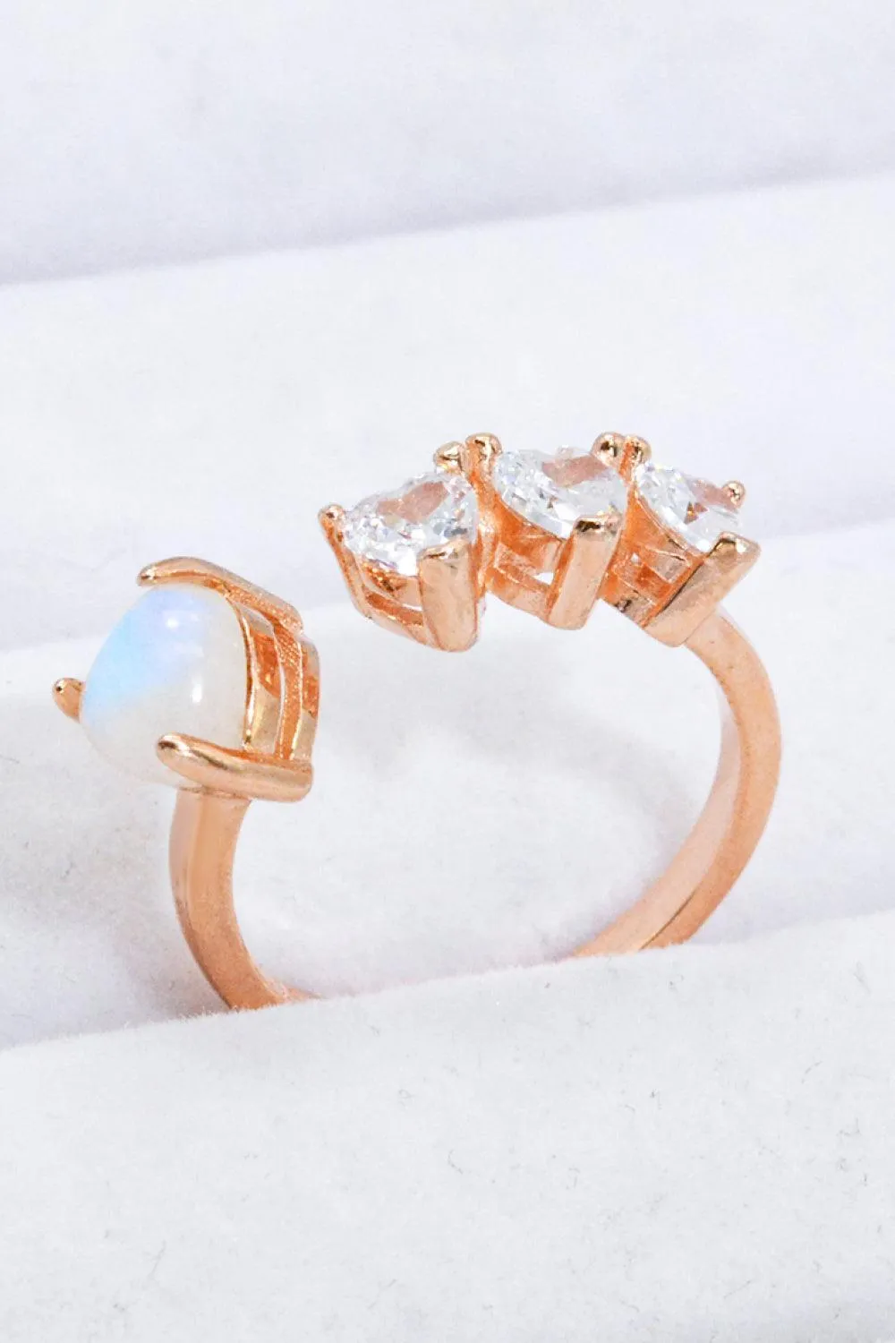 Hazel Blues® | Natural Moonstone and Zircon Heart Open Ring
