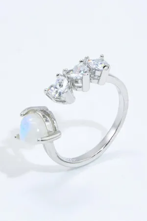 Hazel Blues® | Natural Moonstone and Zircon Heart Open Ring