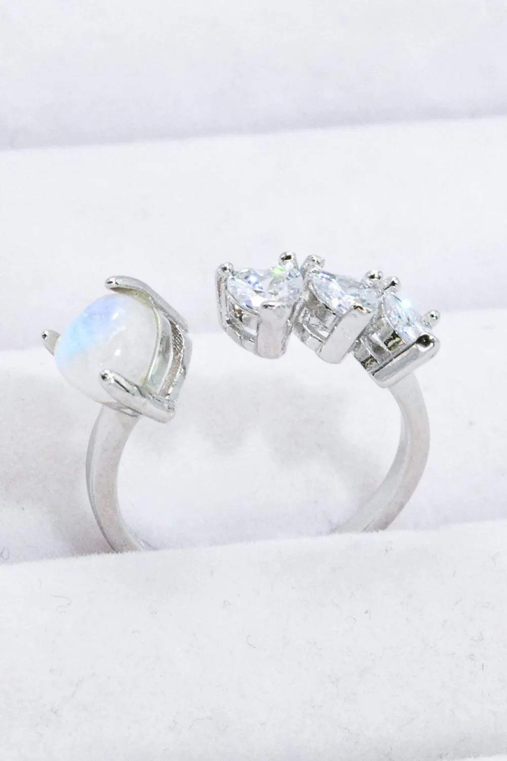 Hazel Blues® | Natural Moonstone and Zircon Heart Open Ring
