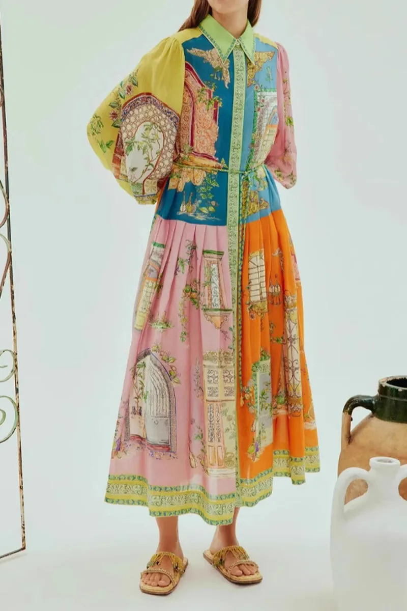 HBZ1068 Patchwork Print Maxi Dress