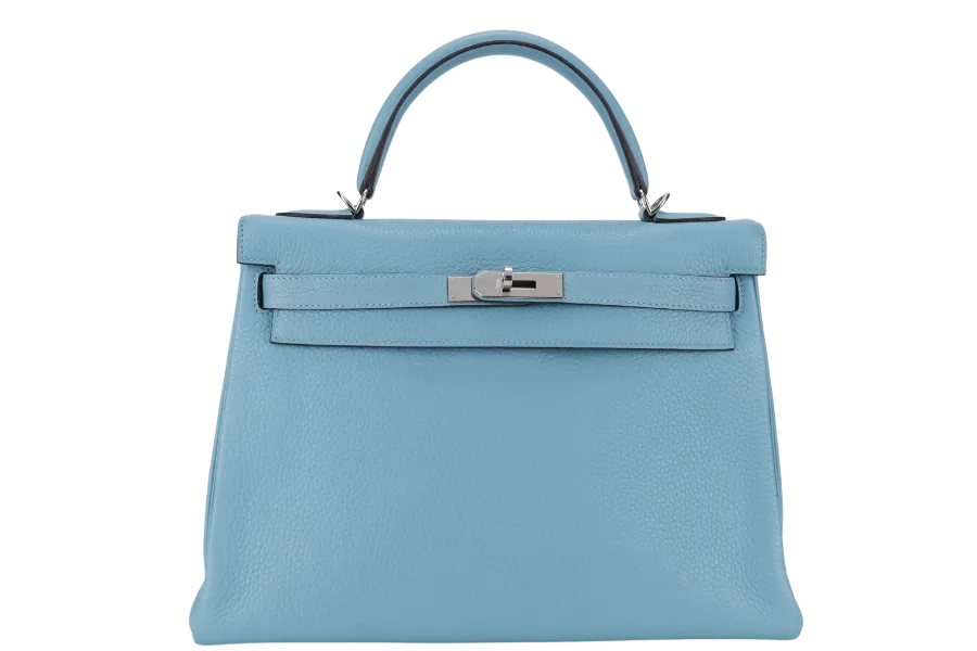 HERMES KELLY 32 BLUE ATOLL CLEMENCE SILVER HARDWARE STAMP X (YEAR 2016) WITH KEYS&LOCK, STRAPS, DUST COVER AND BOX