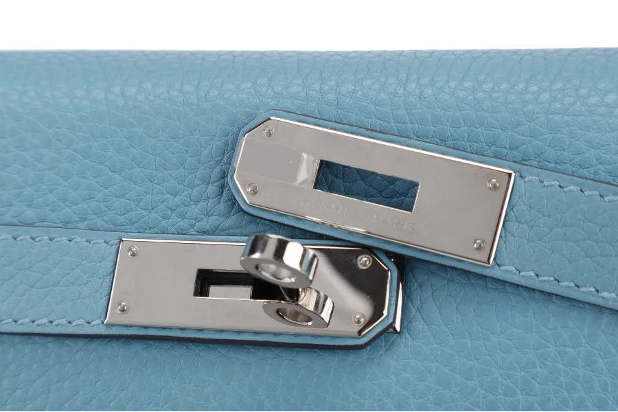 HERMES KELLY 32 BLUE ATOLL CLEMENCE SILVER HARDWARE STAMP X (YEAR 2016) WITH KEYS&LOCK, STRAPS, DUST COVER AND BOX