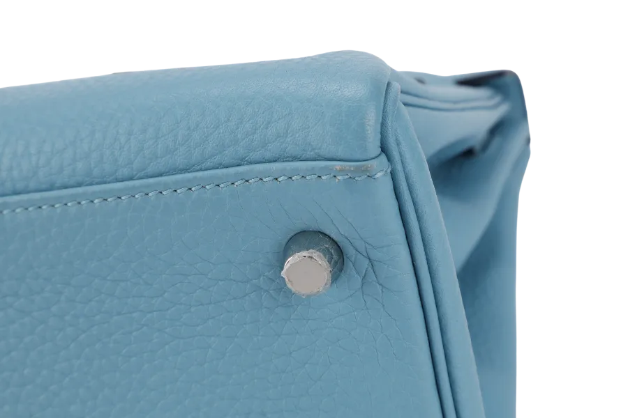 HERMES KELLY 32 BLUE ATOLL CLEMENCE SILVER HARDWARE STAMP X (YEAR 2016) WITH KEYS&LOCK, STRAPS, DUST COVER AND BOX