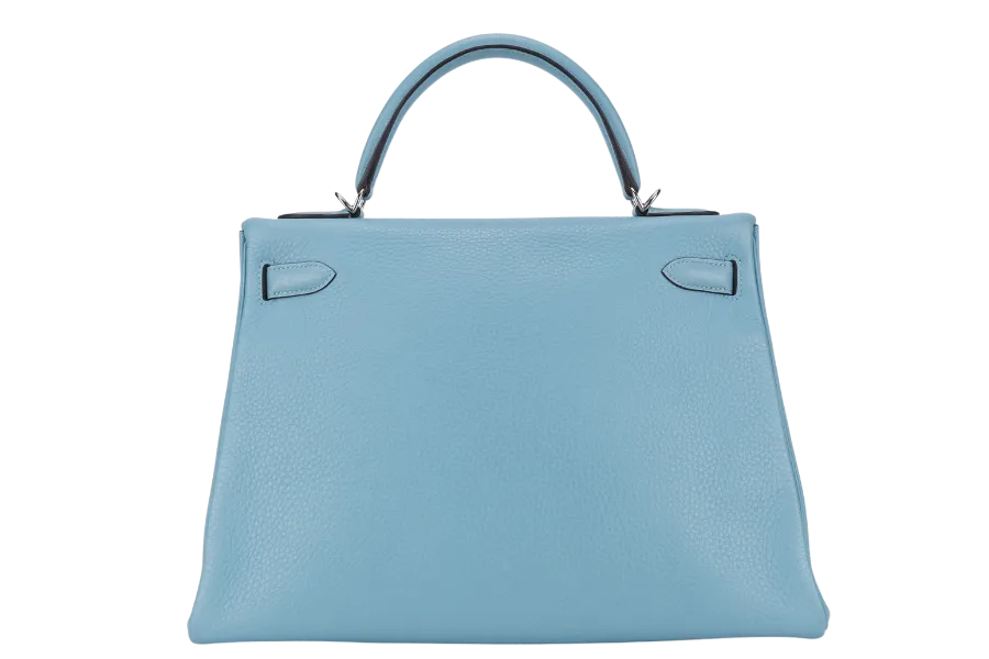 HERMES KELLY 32 BLUE ATOLL CLEMENCE SILVER HARDWARE STAMP X (YEAR 2016) WITH KEYS&LOCK, STRAPS, DUST COVER AND BOX