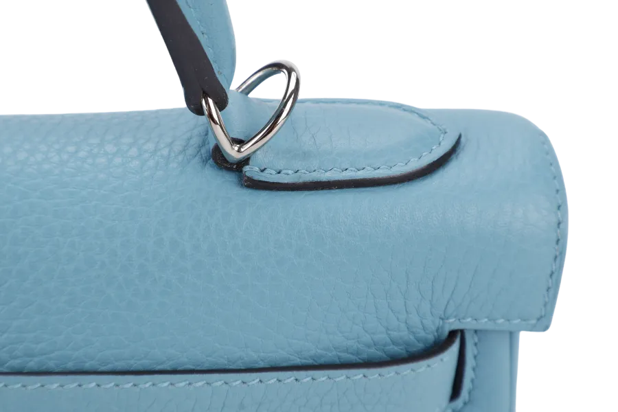 HERMES KELLY 32 BLUE ATOLL CLEMENCE SILVER HARDWARE STAMP X (YEAR 2016) WITH KEYS&LOCK, STRAPS, DUST COVER AND BOX