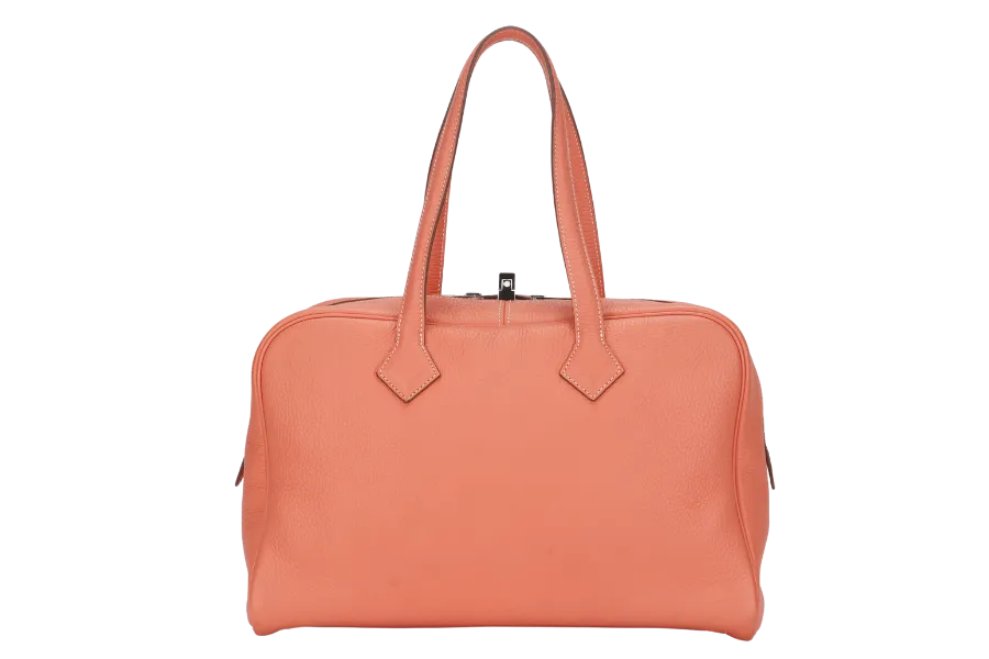 HERMES VICTORIA II 35 (STAMP Q) CREVETTE COLOR CLEMENCE LEATHER SILVER HARDWARE WITH KEYS&LOCK& DUST COVER