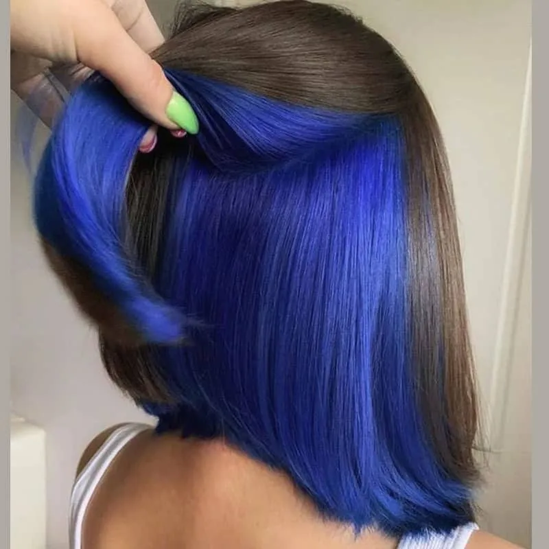 Hidden Color Bob Short Hair Peekboo Highlight Pink Transprant Lace Wig