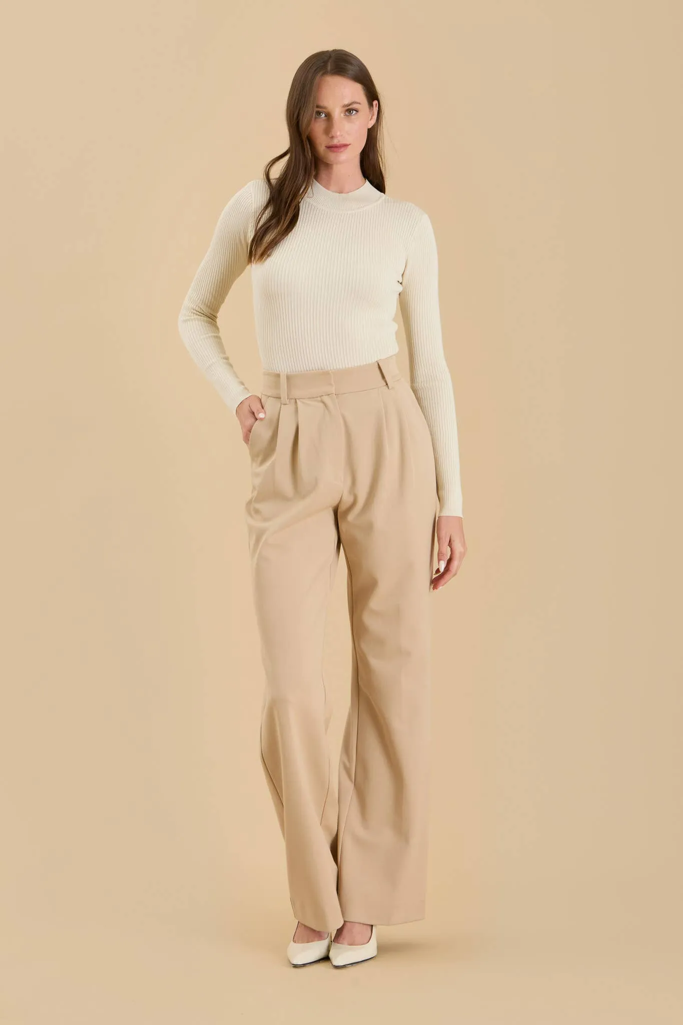 HIGH NECK LONG SLEEVE RIBBED KNIT BODYSUIT