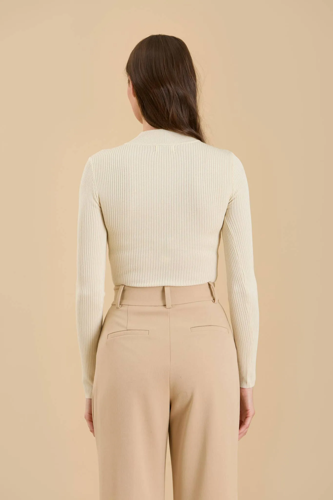 HIGH NECK LONG SLEEVE RIBBED KNIT BODYSUIT