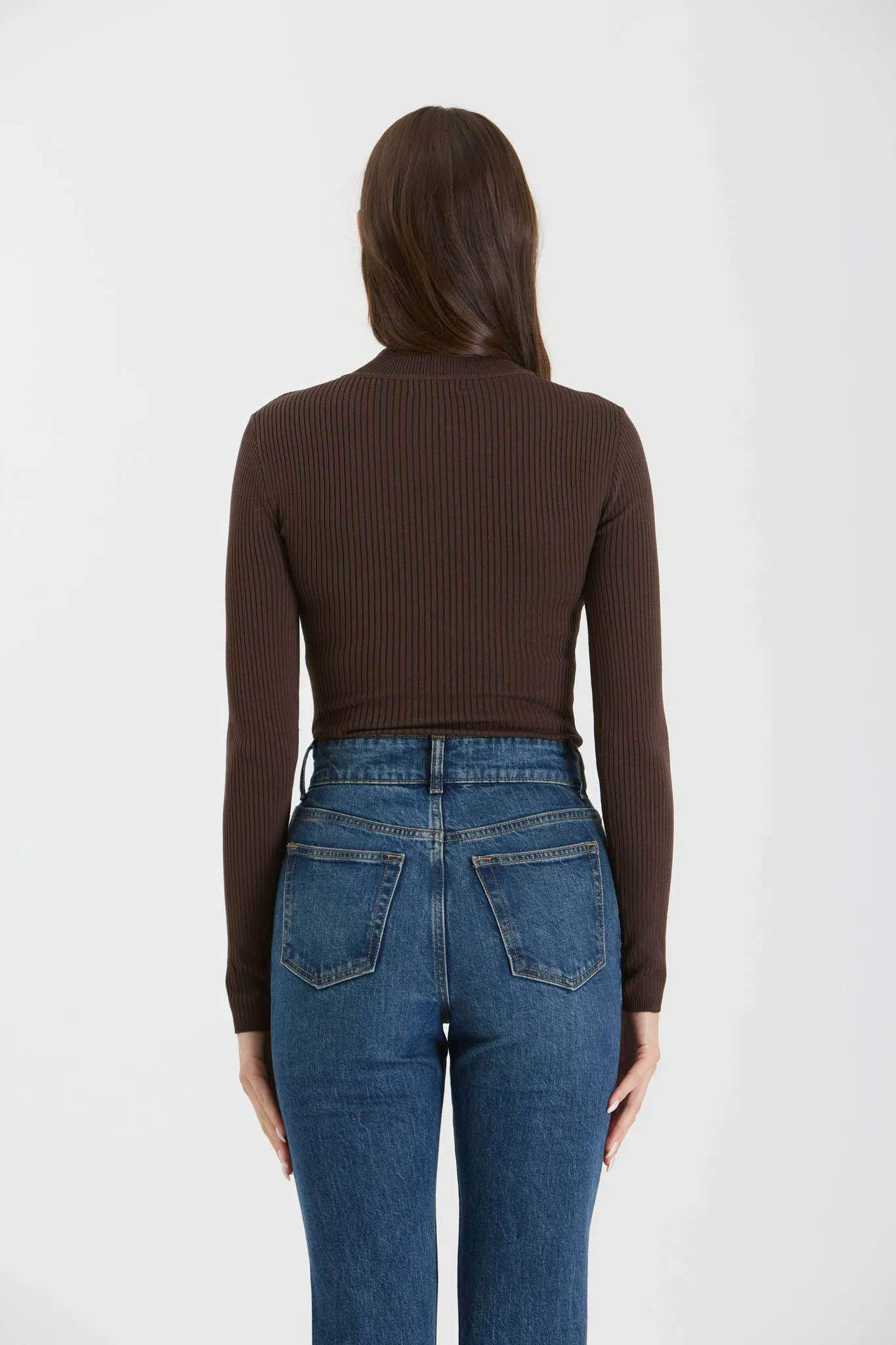 HIGH NECK LONG SLEEVE RIBBED KNIT BODYSUIT