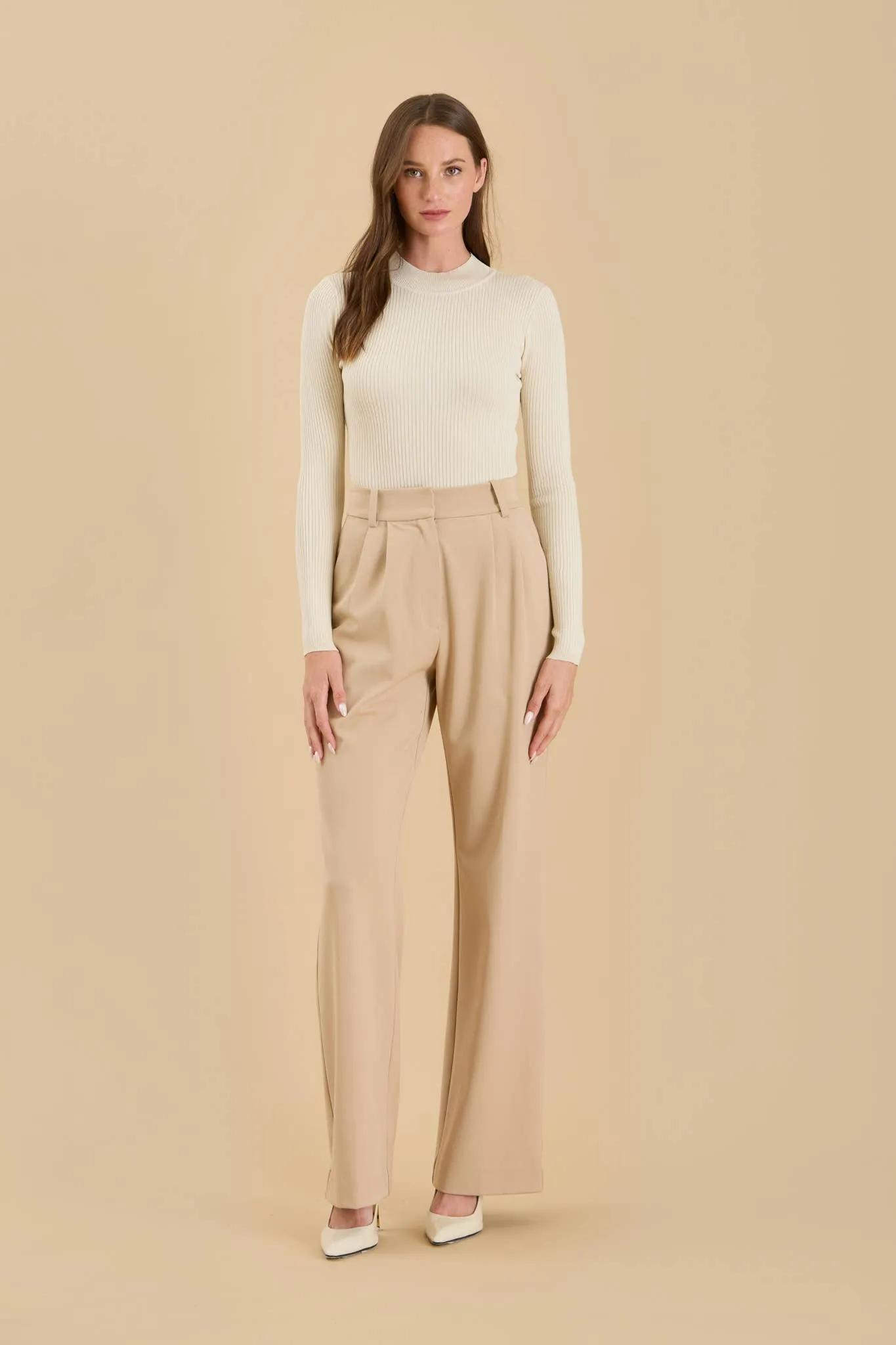 HIGH NECK LONG SLEEVE RIBBED KNIT BODYSUIT