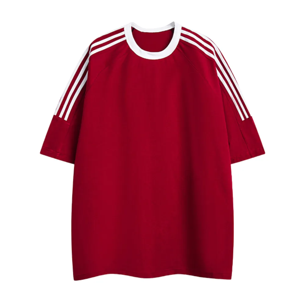 High Street Solid Color Shoulder line pure cotton T-shirt