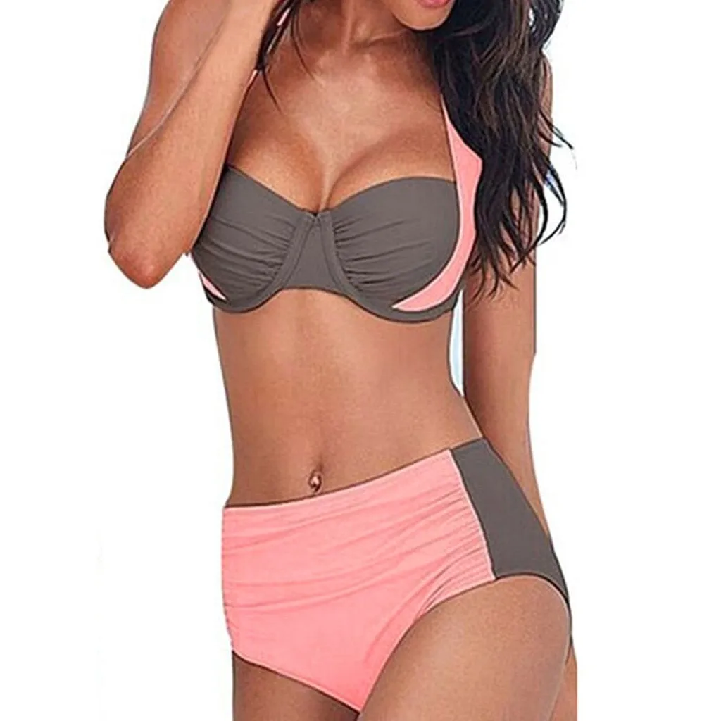 High Waist Padded Push-up Bikini Set Swimsuit Suit