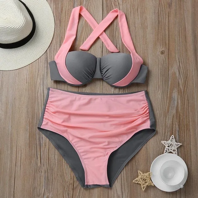High Waist Padded Push-up Bikini Set Swimsuit Suit