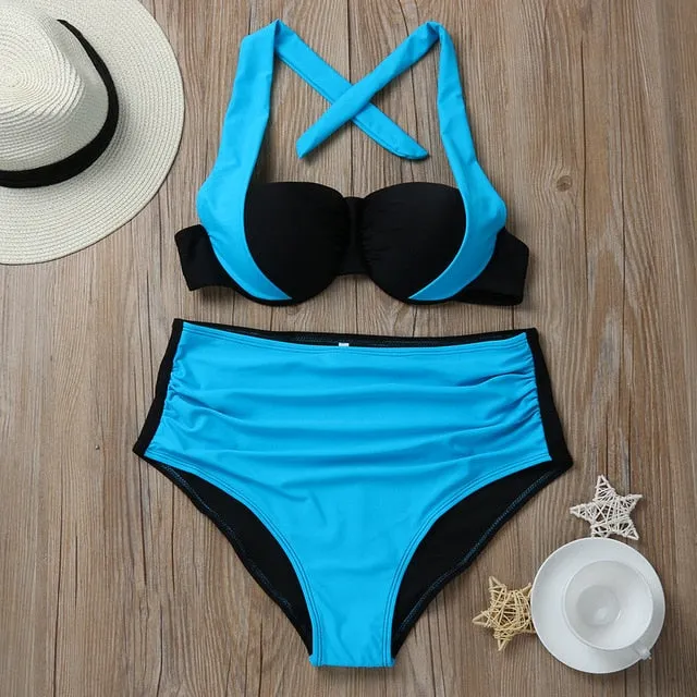 High Waist Padded Push-up Bikini Set Swimsuit Suit