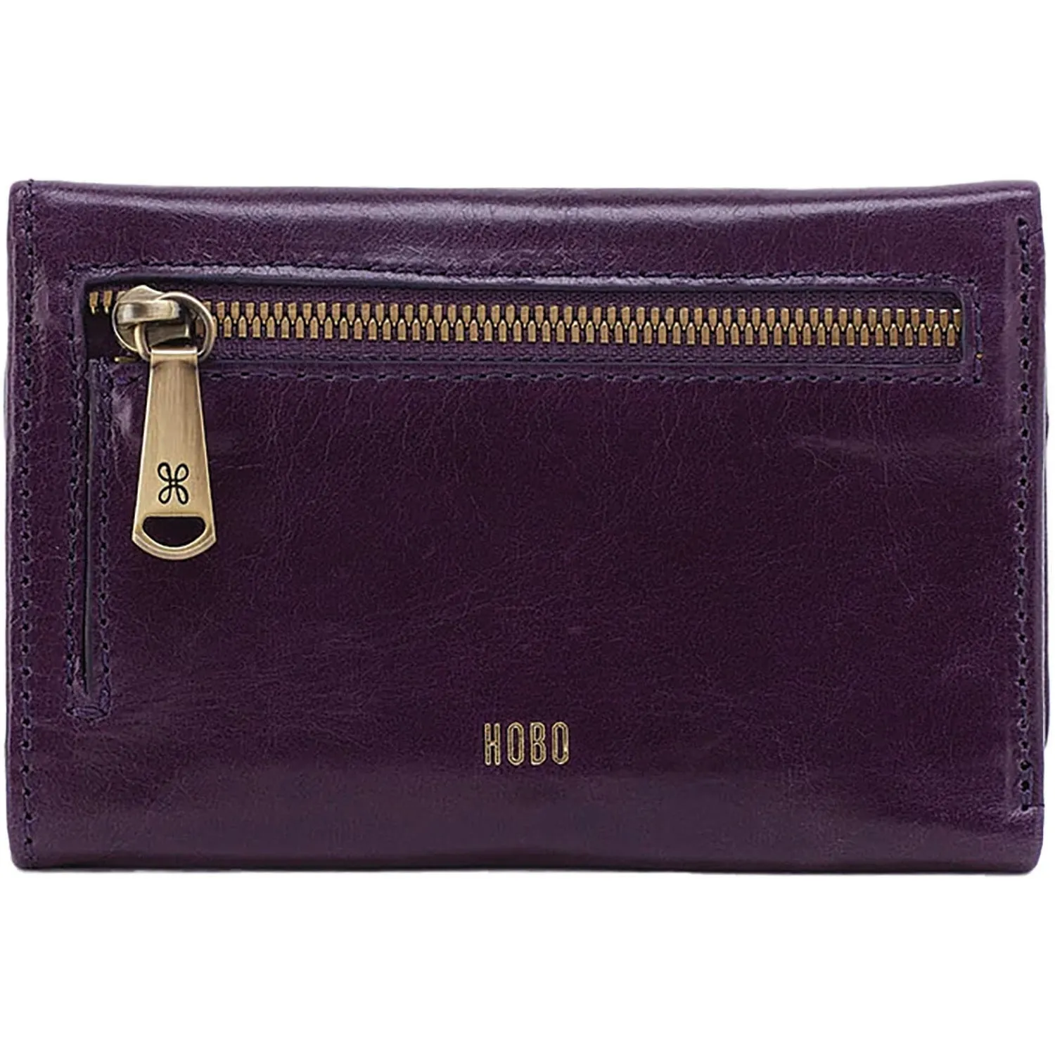 Hobo Jill Trifold Wallet Deep Purple Polished Leather