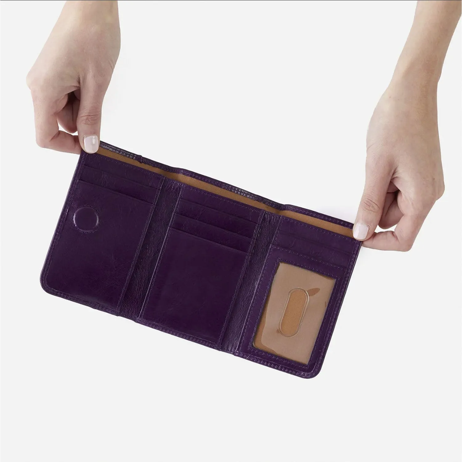 Hobo Jill Trifold Wallet Deep Purple Polished Leather