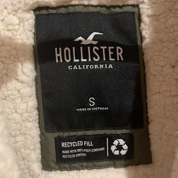 Hollister Green Sherpa Fur Lined Diamond Quilted Hooded Jacket Coat Size Small