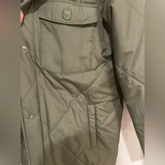 Hollister Green Sherpa Fur Lined Diamond Quilted Hooded Jacket Coat Size Small