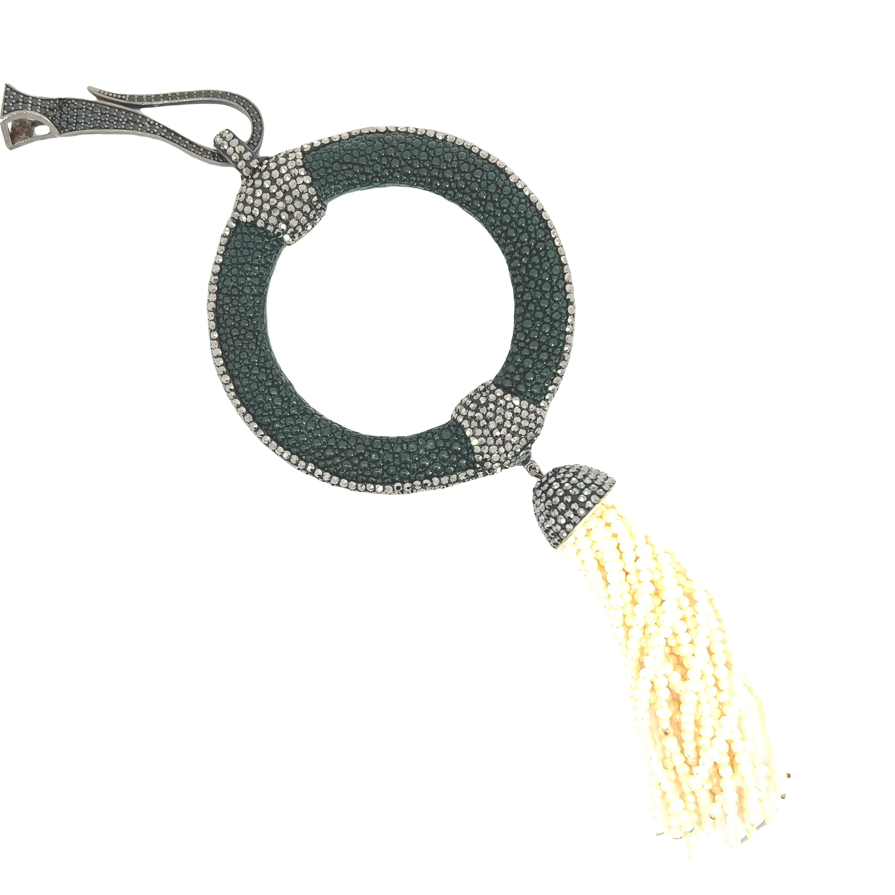 Hunter Green Shagreen Pendant Necklace