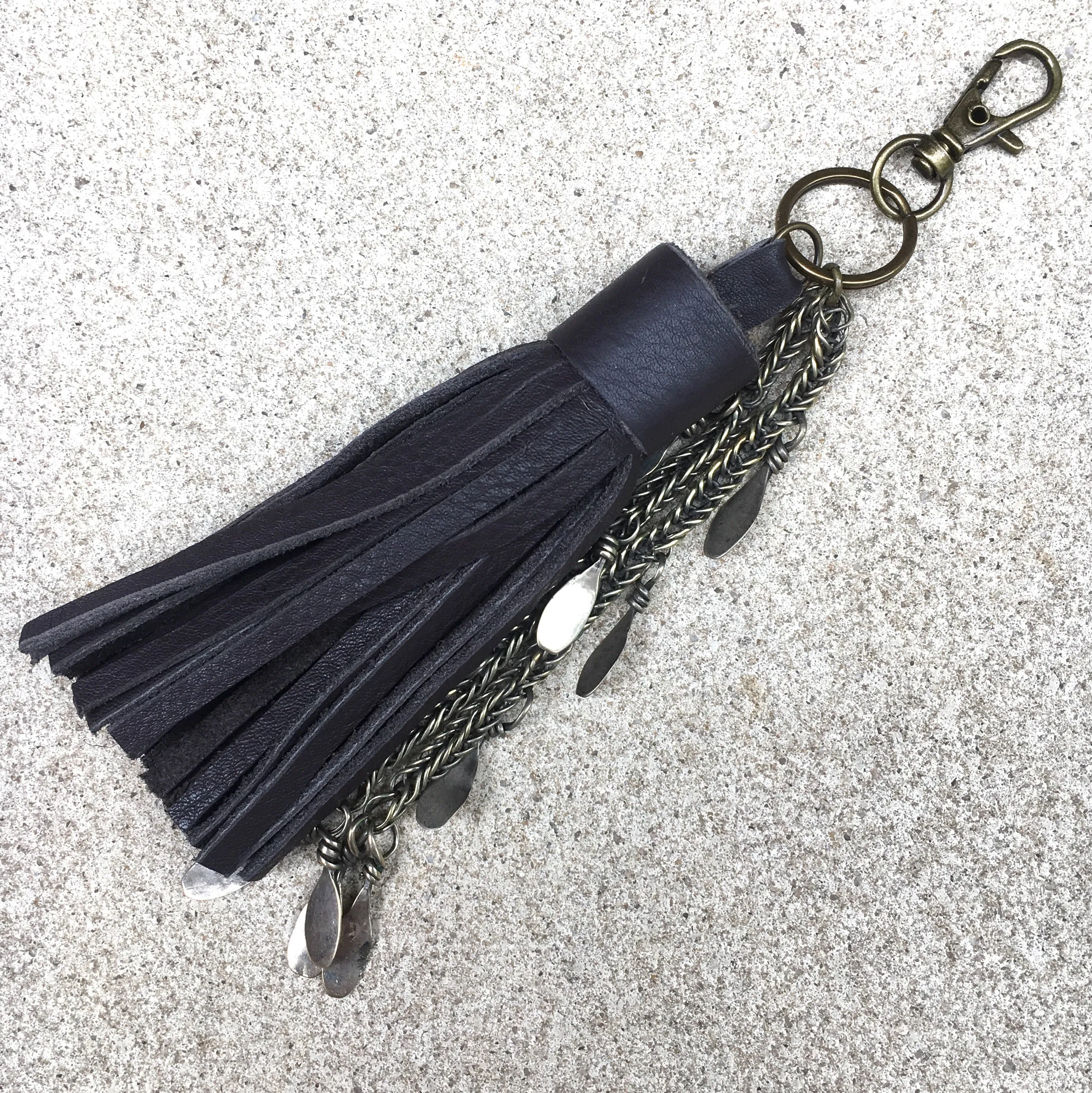 Izzy Chocolate Fringed Leather Tassel Kuchi Keyrings
