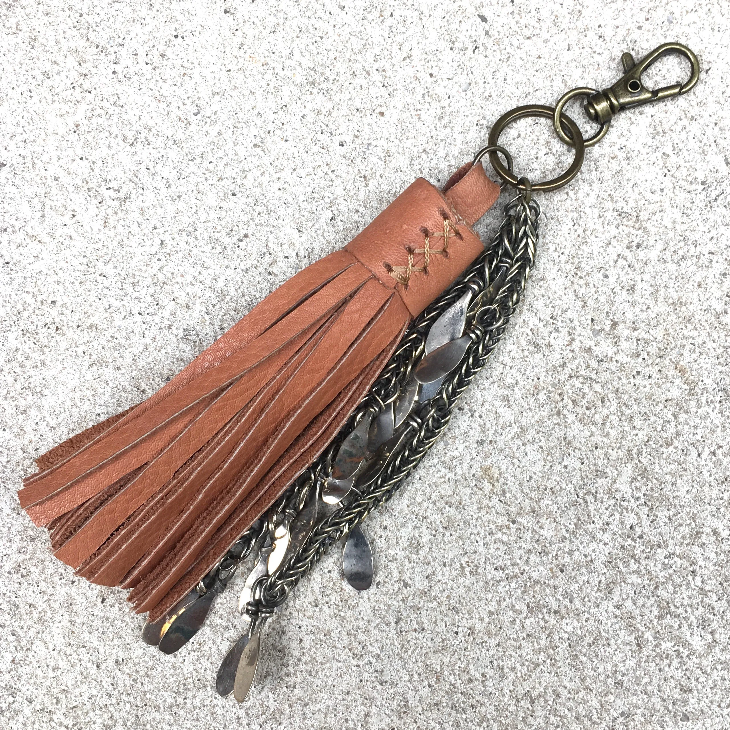 Izzy Tan Fringed Leather Tassel Kuchi Keyrings