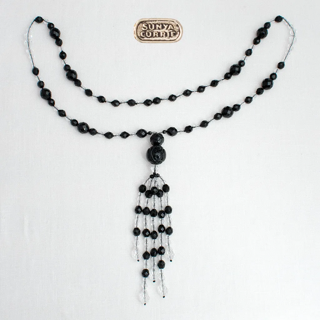 Jet and Crystal Tassel necklace