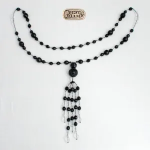 Jet and Crystal Tassel necklace