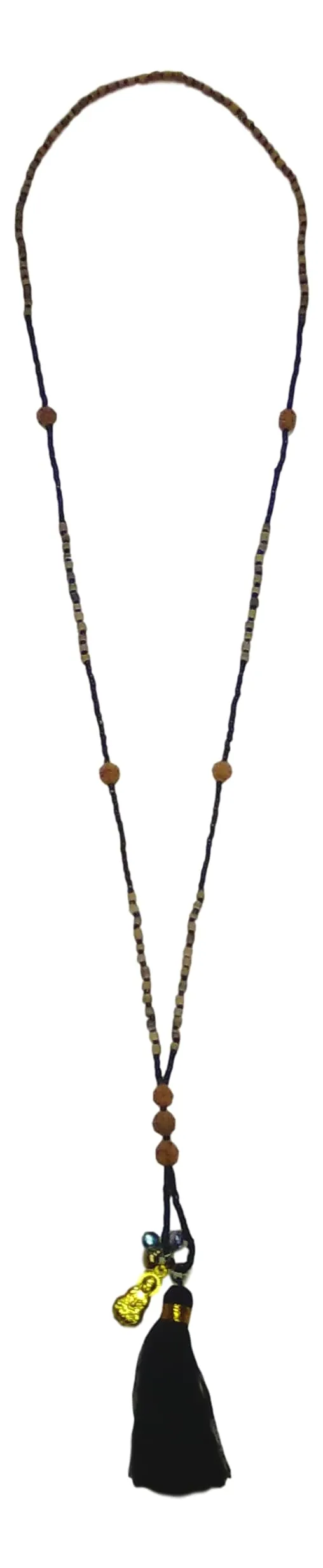 Jewelry - Mala Necklace with Buddha, Bells, and Tassel - Black