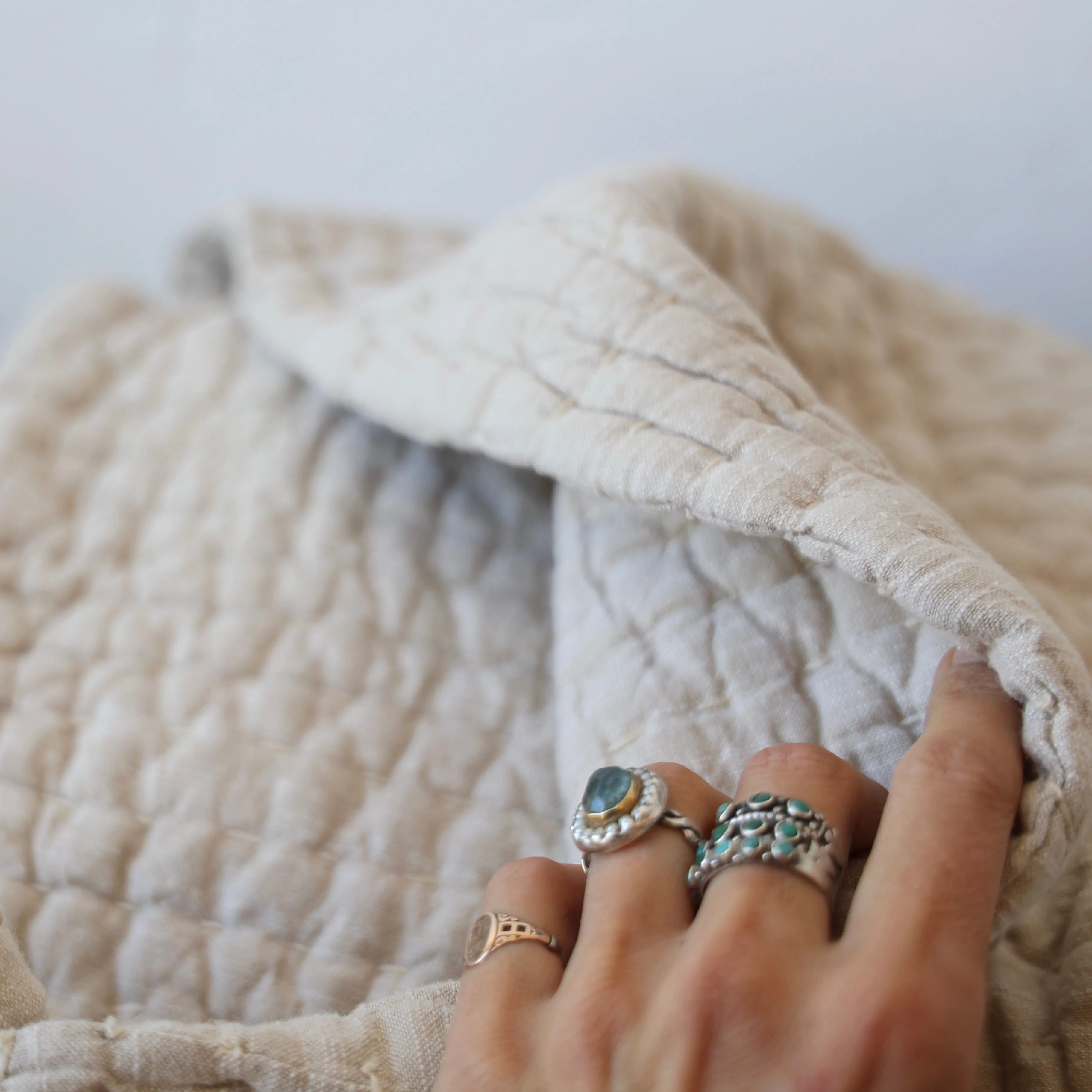 John Robshaw Handstitched Coverlet - Natural