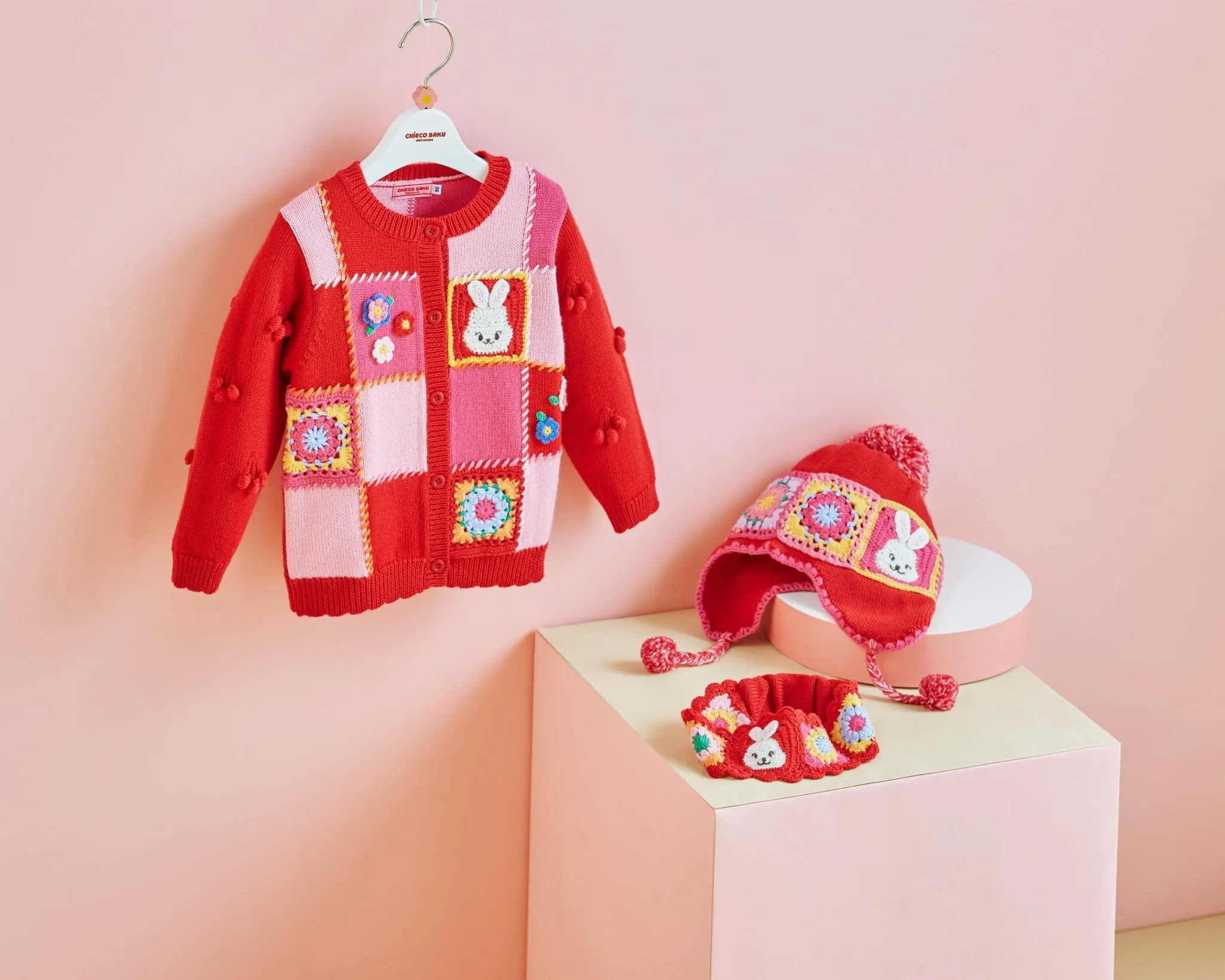 Joyful Patchwork Blossom Knit Hat