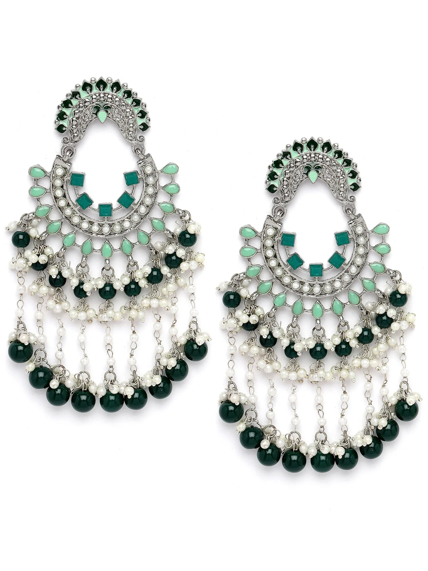 Karatcart Gold Plated Green Beads Kundan Dangler Earrings for Women