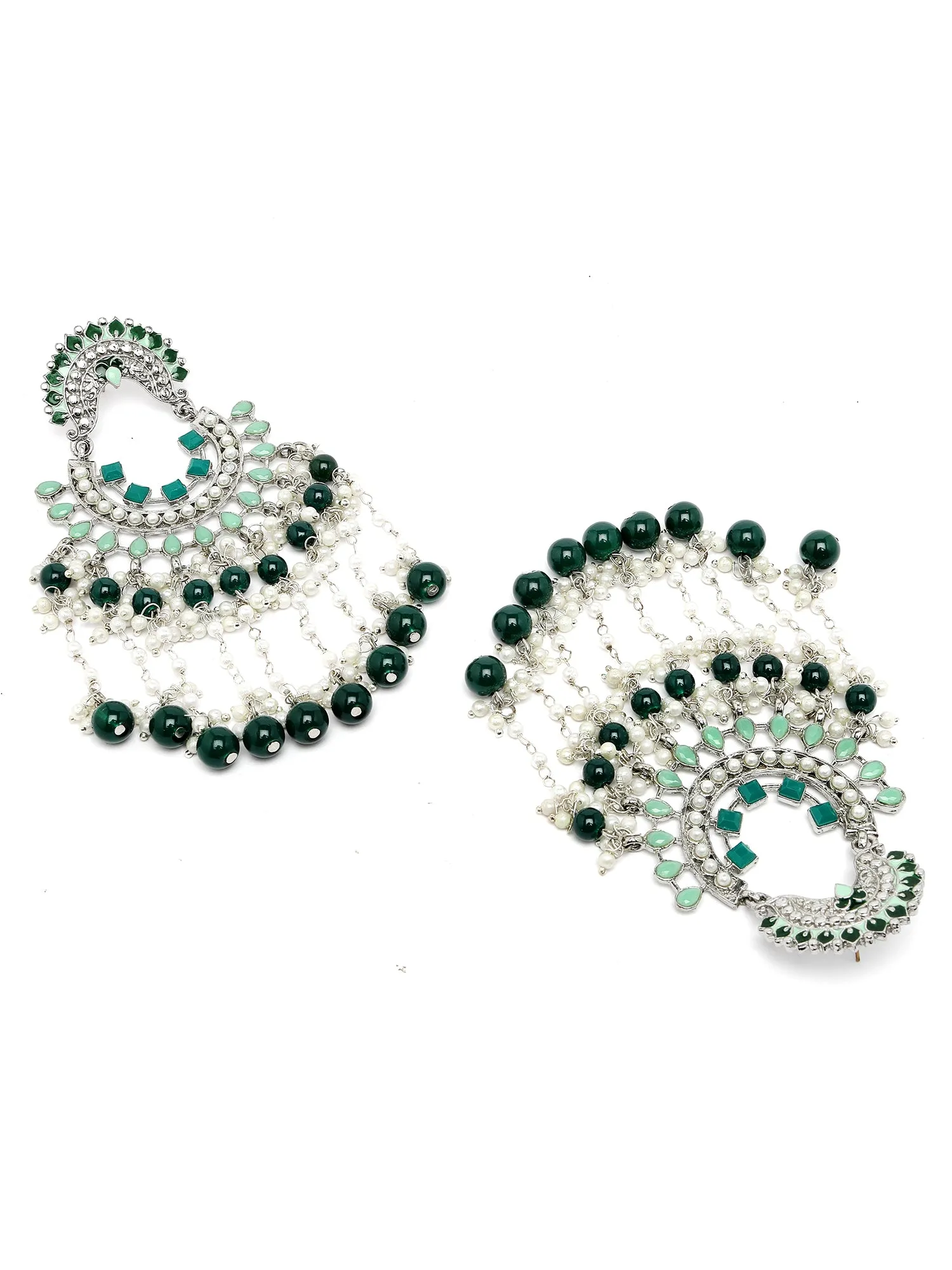 Karatcart Gold Plated Green Beads Kundan Dangler Earrings for Women