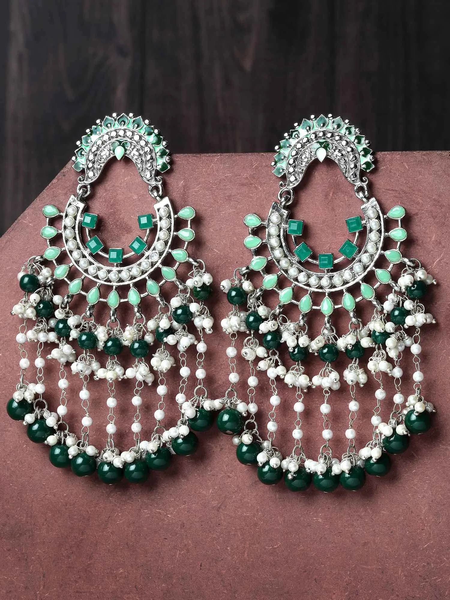 Karatcart Gold Plated Green Beads Kundan Dangler Earrings for Women