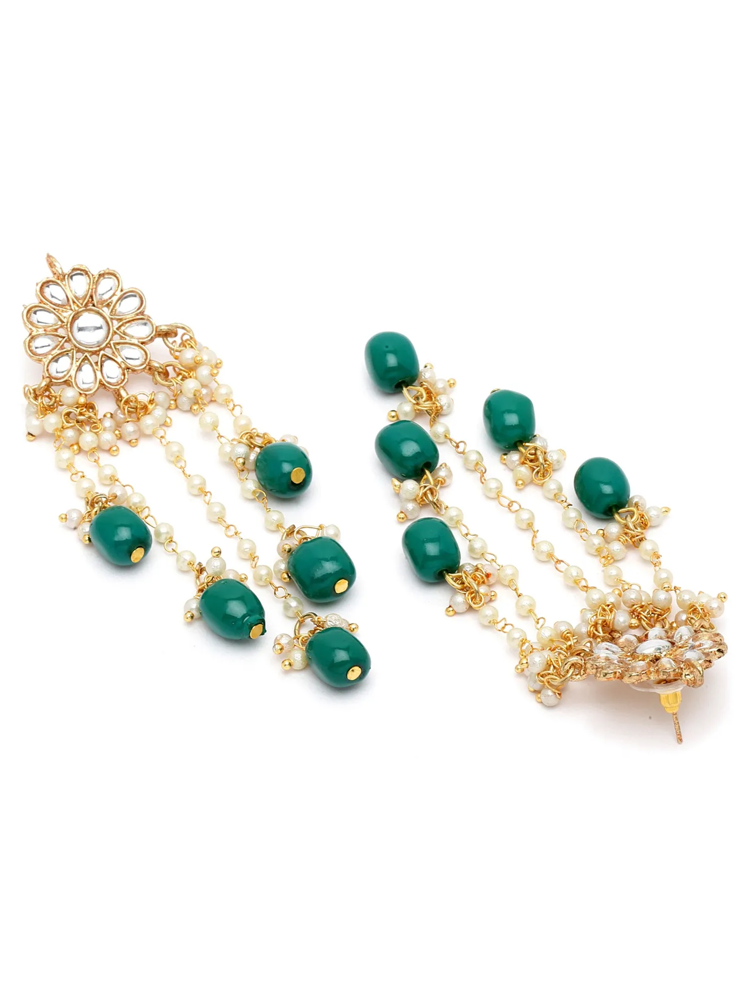 Karatcart Gold Plated Green Tumble Kundan Tassel Earrings for Women