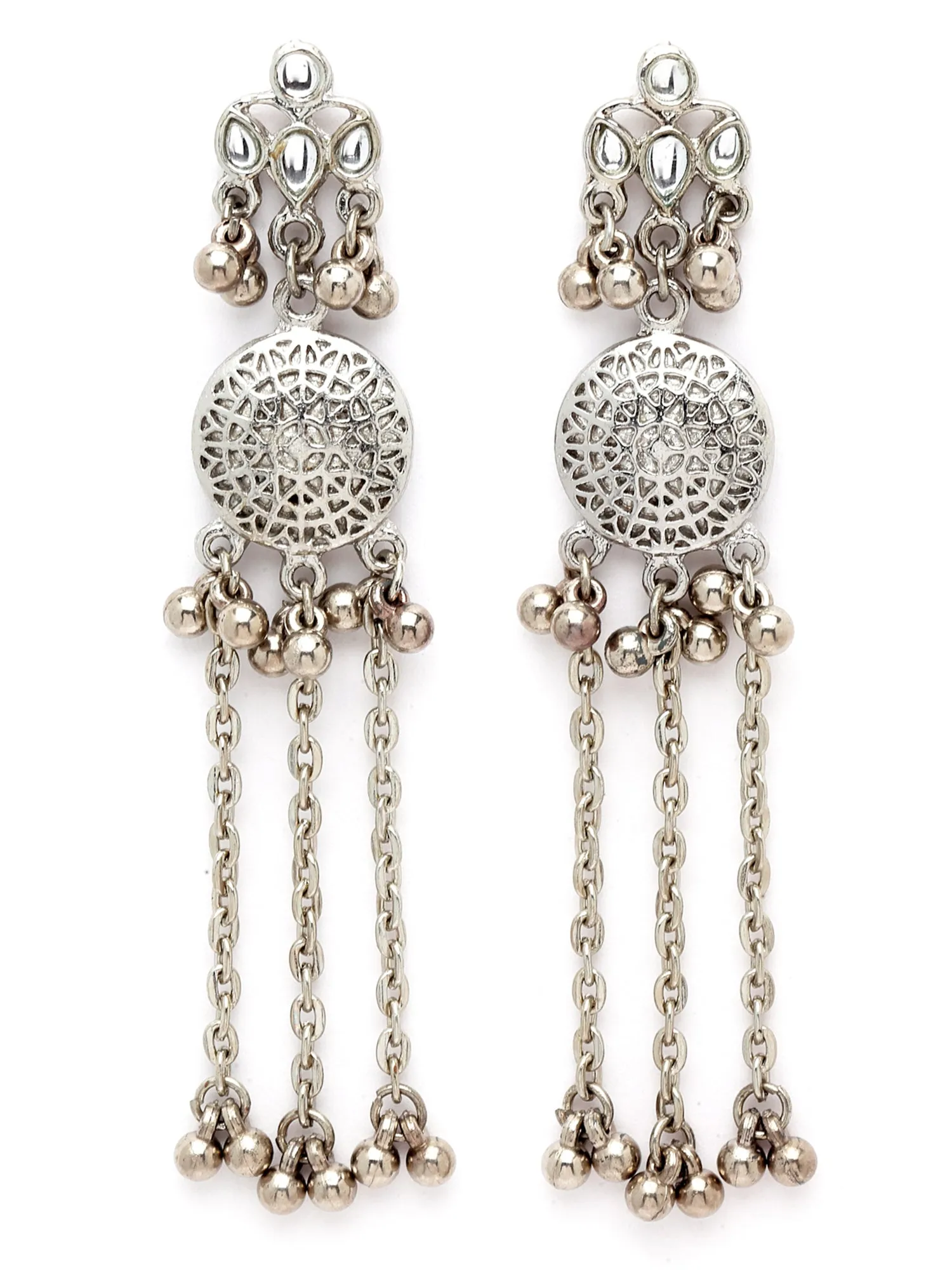 Karatcart Oxidised Silver Kundan Tassel Earringsfor Women