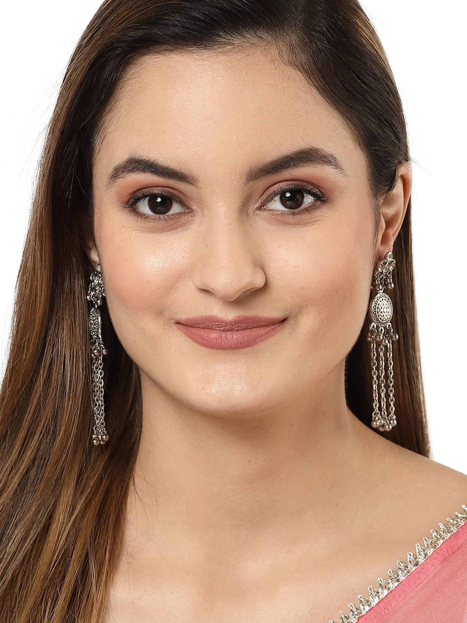 Karatcart Oxidised Silver Kundan Tassel Earringsfor Women