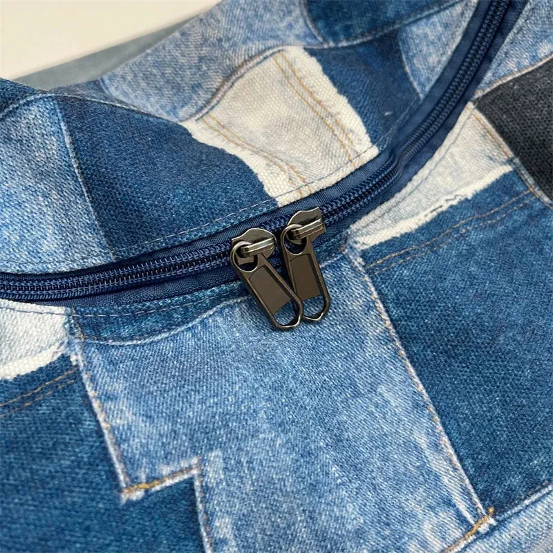 Kawaii Denim Dream 🎀✨ - Patchwork Shoulder Bag for Trendy Girls, Versatile Messenger Hobo Style! 👜💖