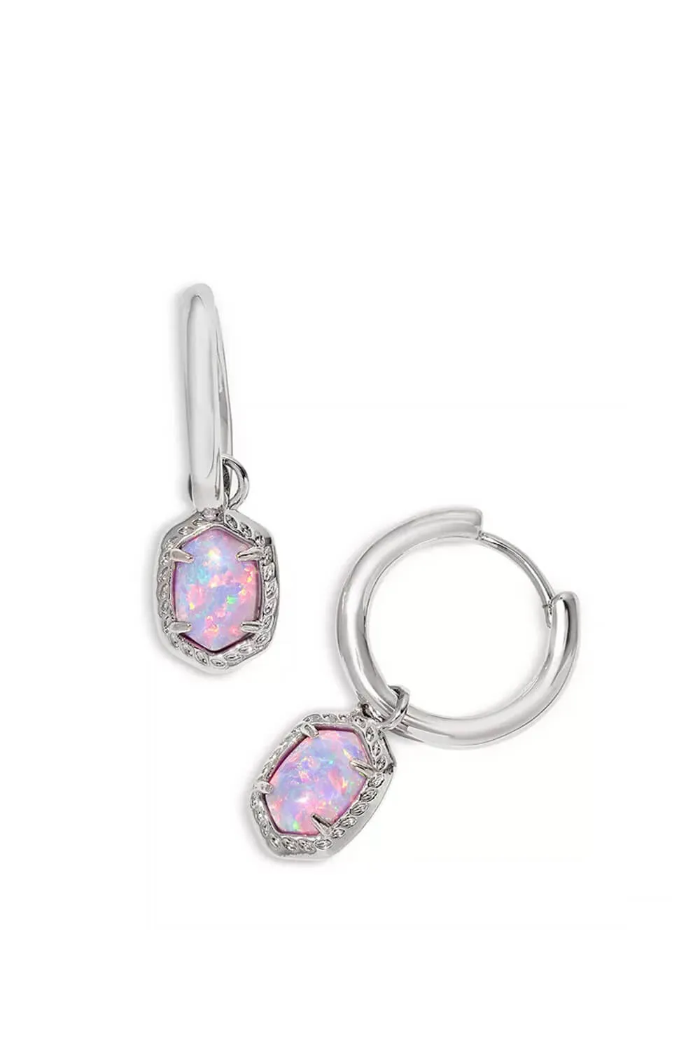 Kendra Scott Daphne Huggie Hoop Framed Earrings in Silver Lilac Kyocera Opal | 9608864858