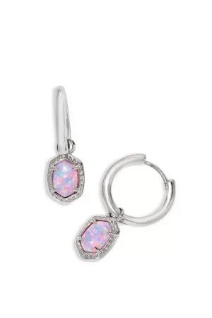 Kendra Scott Daphne Huggie Hoop Framed Earrings in Silver Lilac Kyocera Opal | 9608864858