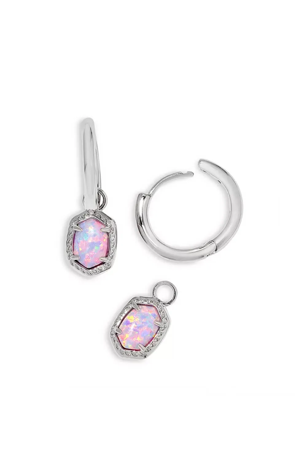 Kendra Scott Daphne Huggie Hoop Framed Earrings in Silver Lilac Kyocera Opal | 9608864858