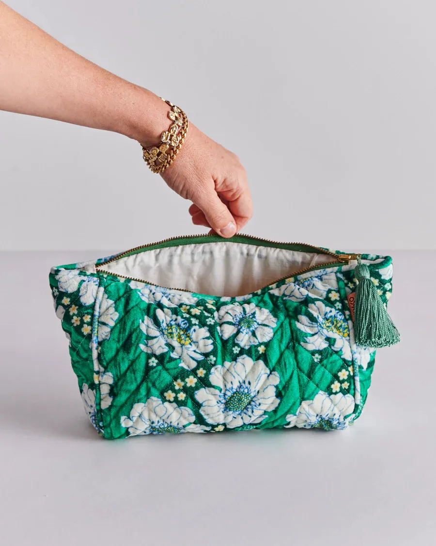 Kip & Co | Tumbling Flowers Green Velvet Toiletry Bag