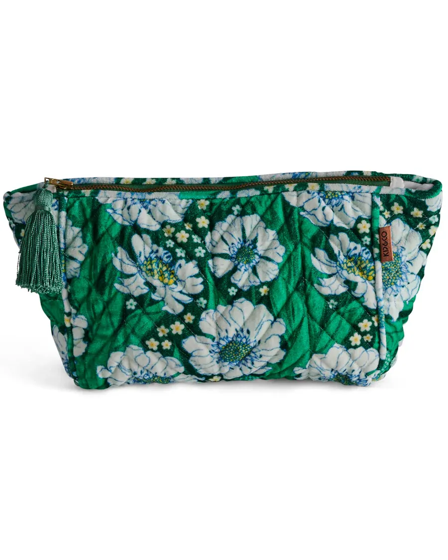 Kip & Co | Tumbling Flowers Green Velvet Toiletry Bag