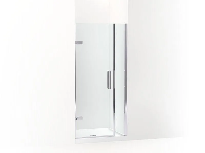 KOHLER K-27588-10L Composed 33-5/8"–34-3/8" W x 71-1/2" H frameless pivot shower door with 3/8" Crystal Clear glass and back-to-back vertical door pulls
